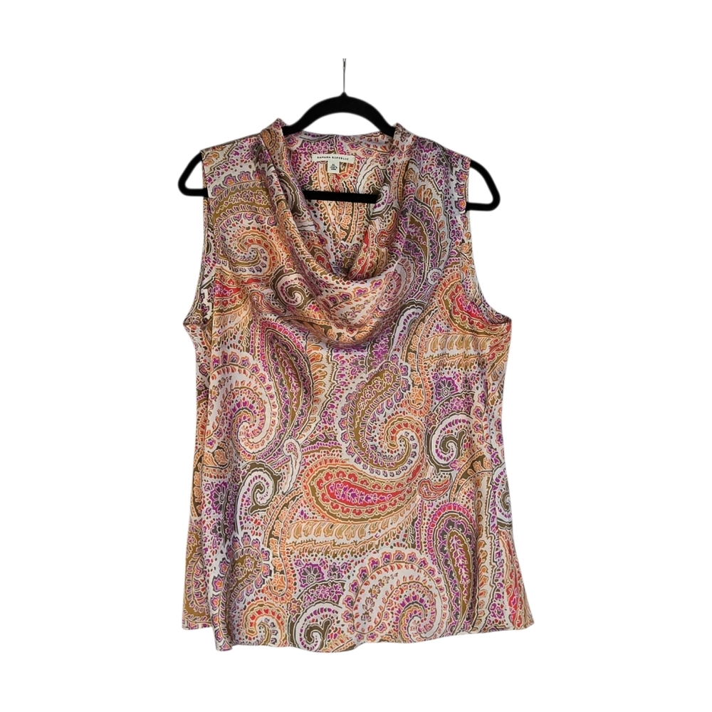 Banana Republic Size XL silky, drape neck bright paisley print tank
